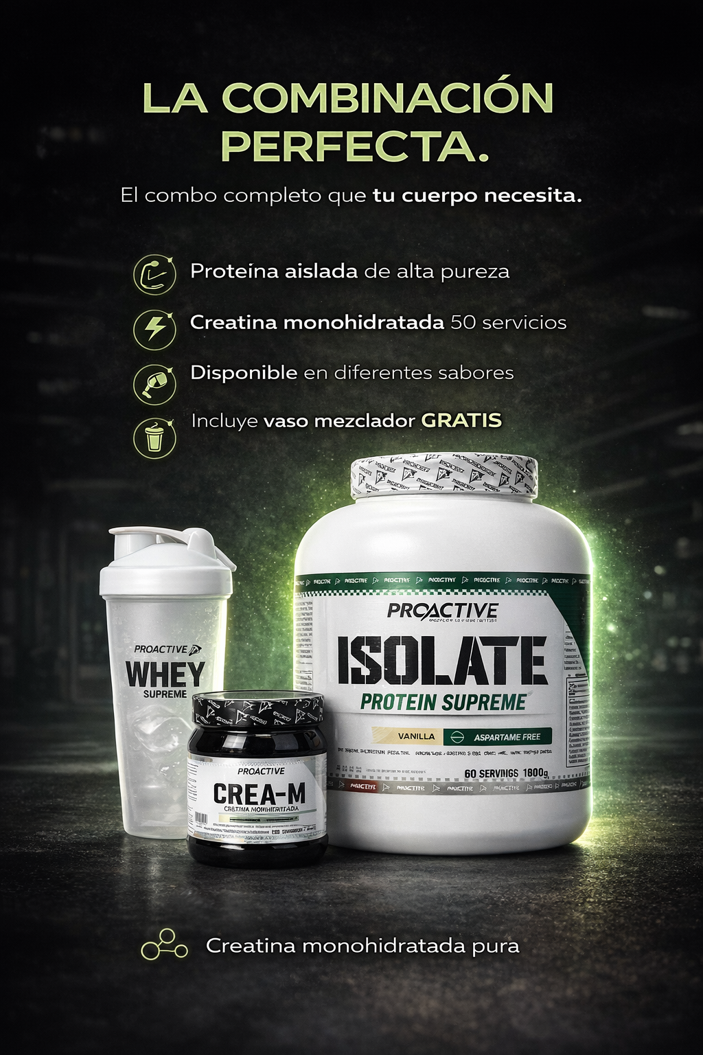 COMBO PROTEÍNA ISOLATE WHEY 4LB + CREATINA CREA-M CON SHAKER GRATIS – GANANCIA MUSCULAR Y RECUPERACIÓN - Imagen 2