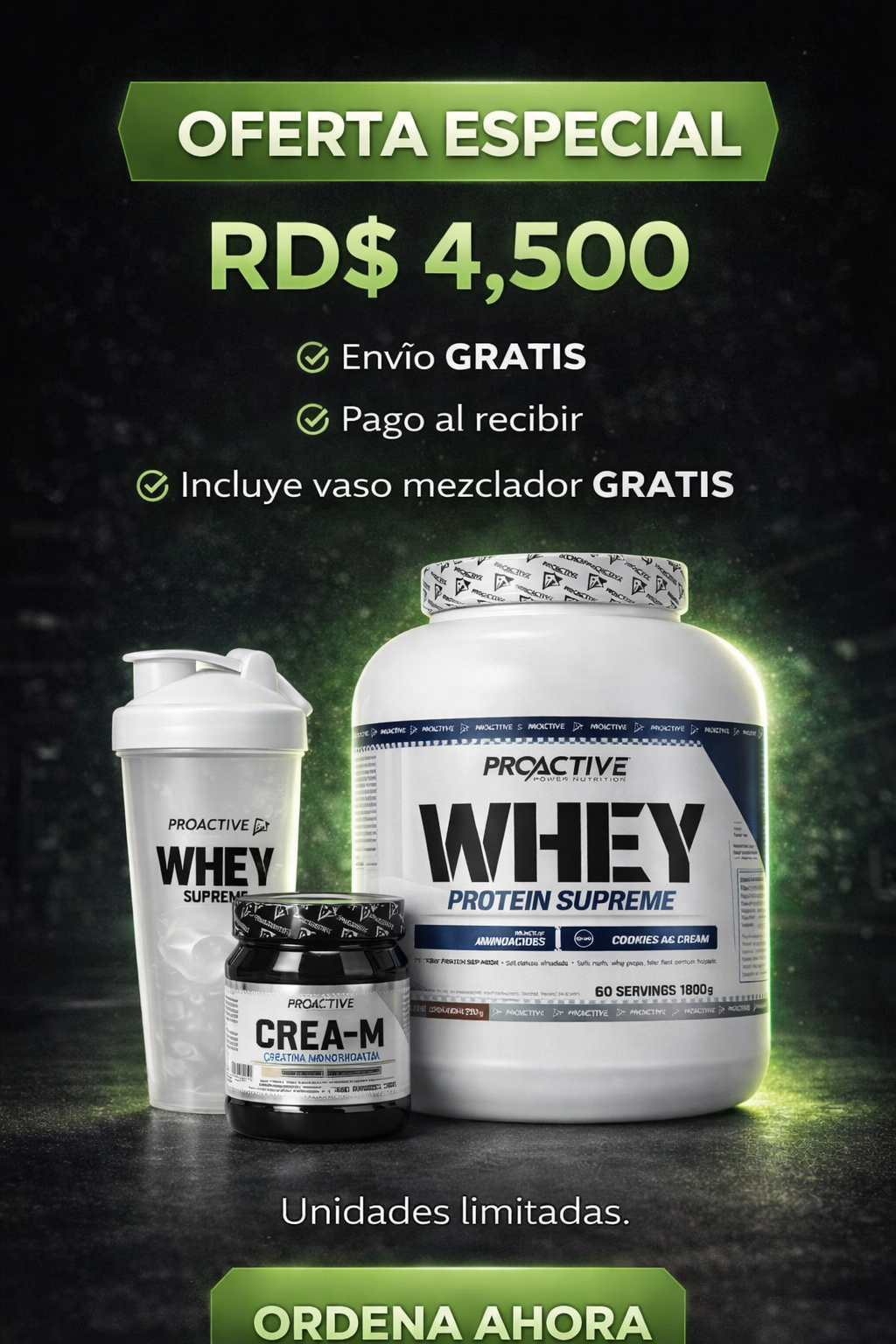 COMBO PROTEÍNA WHEY 4 LB + CREATINA MONOHIDRATADA 50 SERVICIOS CON SABOR | MASA MUSCULAR LIMPIA + VASO MEZCLADOR GRATIS - Imagen 1