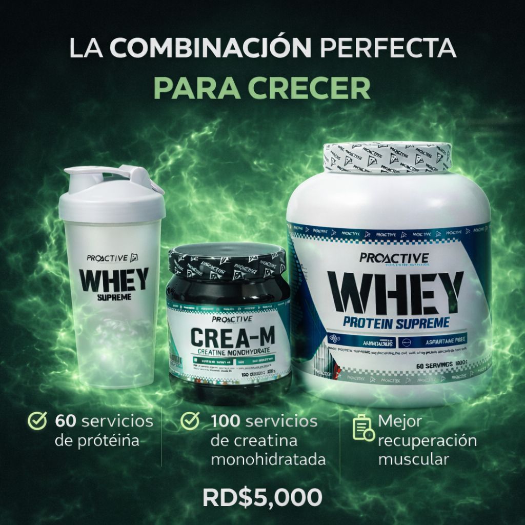 OFERTA PROACTIVE CREATINA MONOHIDRATADA 100 SERV + PROTEÍNA 100 % WHEY 4 LIBRAS 60 SERVICIOS - Imagen 1